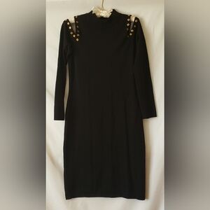 Allison Brittney Black and Gold Embellished Midi Dress